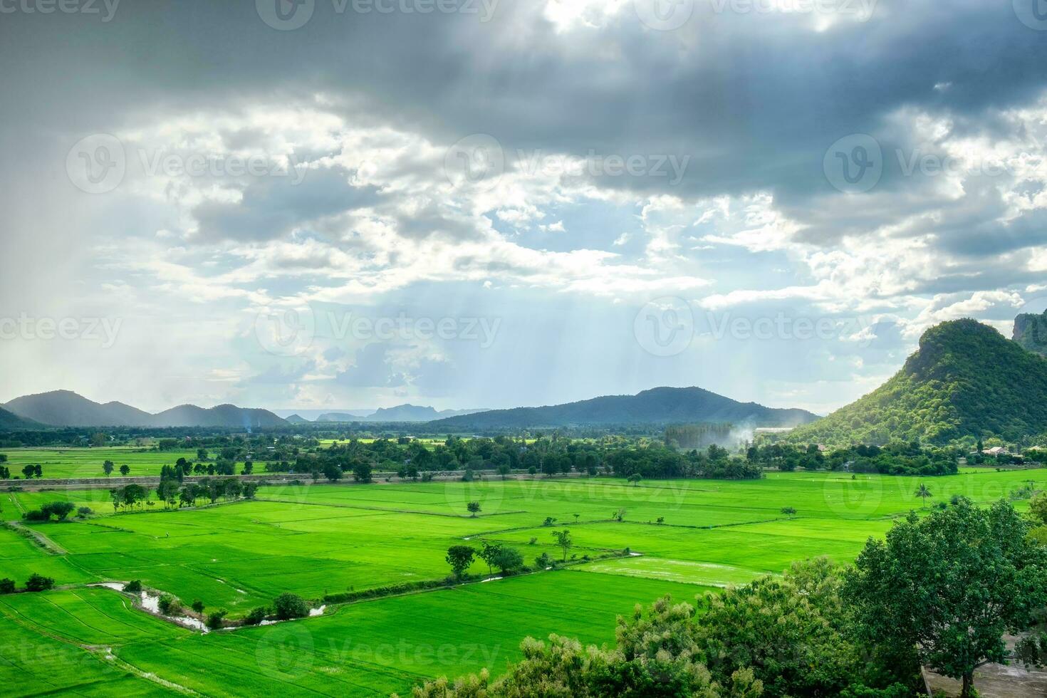 Green field mountain in countryside photo