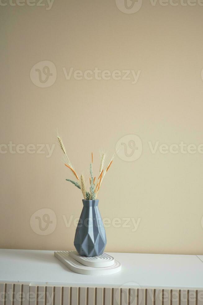 home interior decoration against light orange color wall . photo