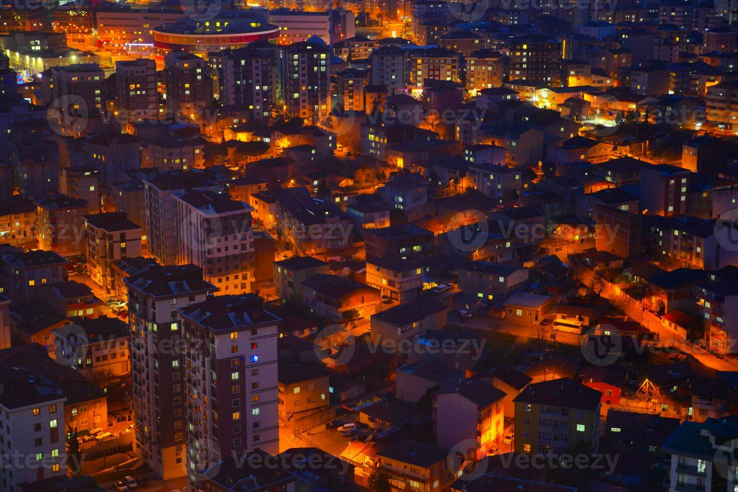 top view of Snow cityscape in istanbul at night photo