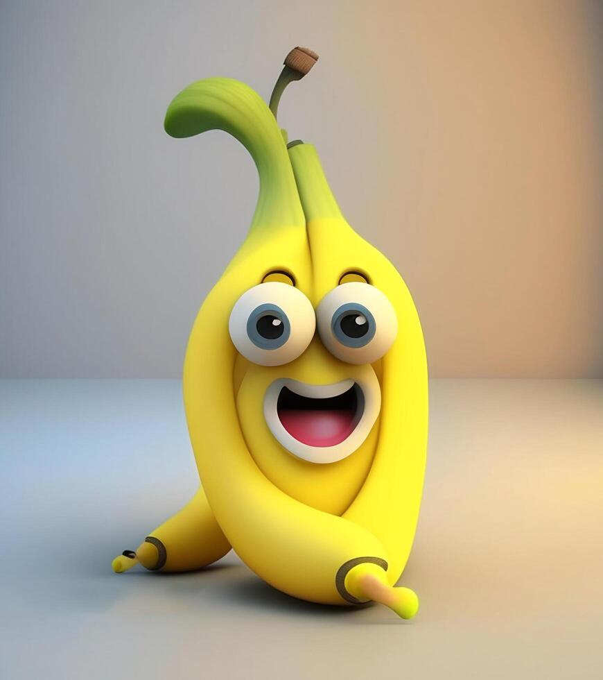 Cute cartoon banana clip art, children illustration, graphic resource. AI photo