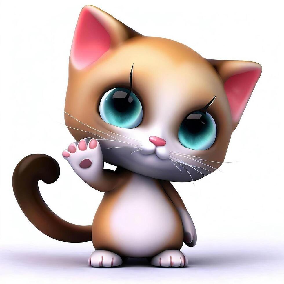 Cute Cat waving hand illustration cartoon clip art photo