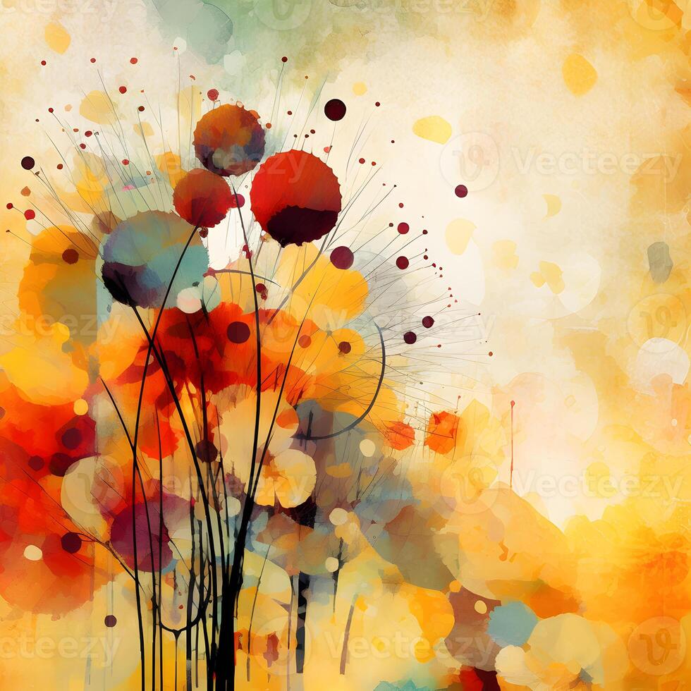 The color splats. Autumn composition. Abstract watercolor illustration of autumn motifs in grunge style. photo