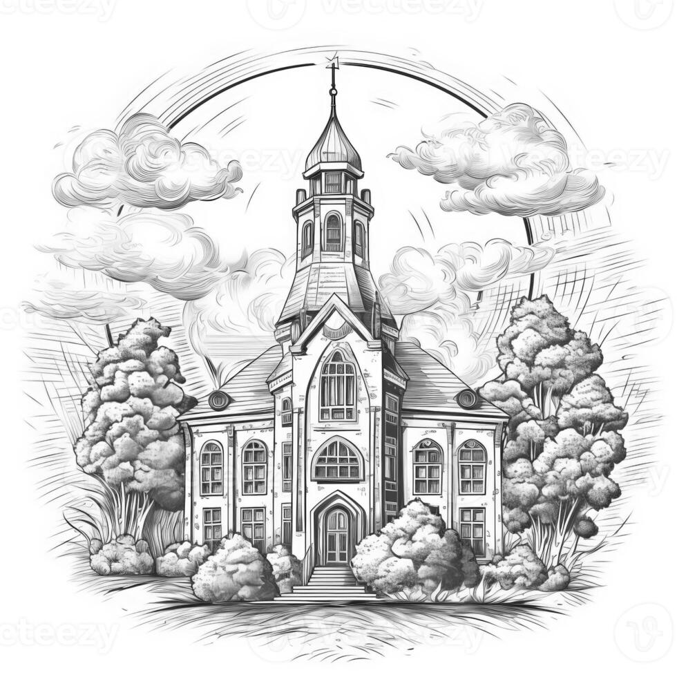 Sketchy mansion abstract ink drawing coloring book - antistress. . photo