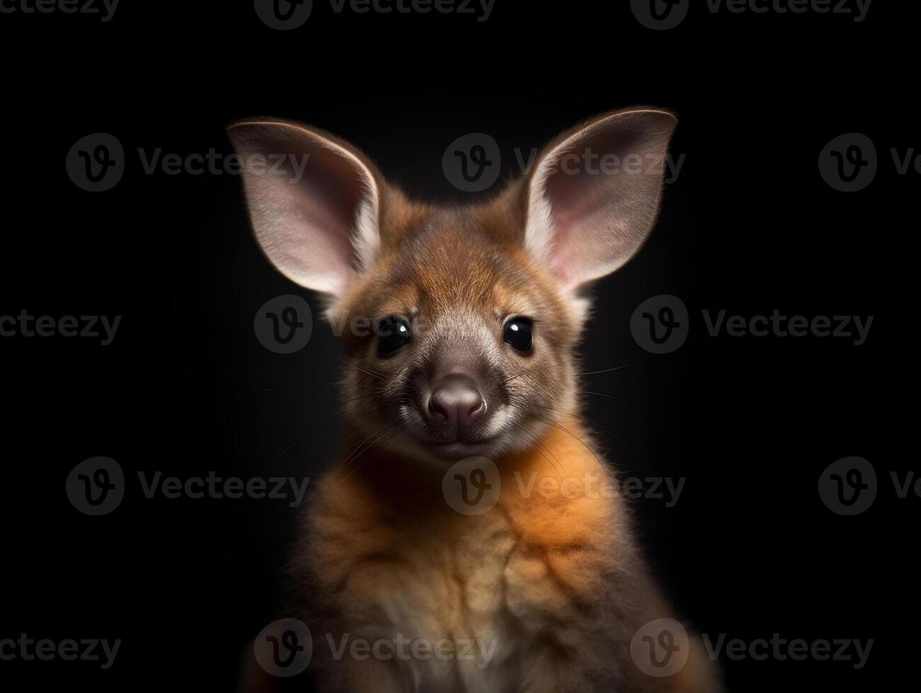 Studio portrait of a kangaroo on a black background. Generative AI photo