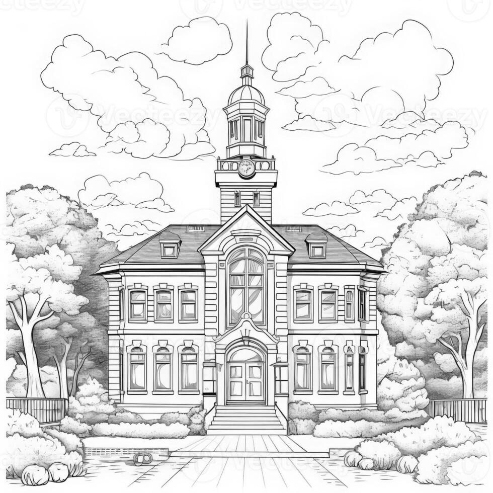 Urban sketch of European architecture. Antistress coloring book. photo