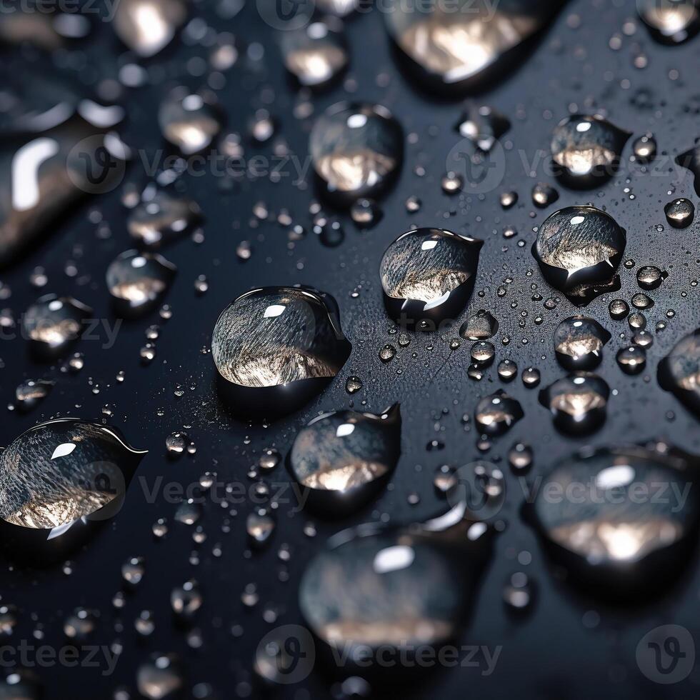 Drops of pure water, rain isolated on dark gray background. Blur. photo