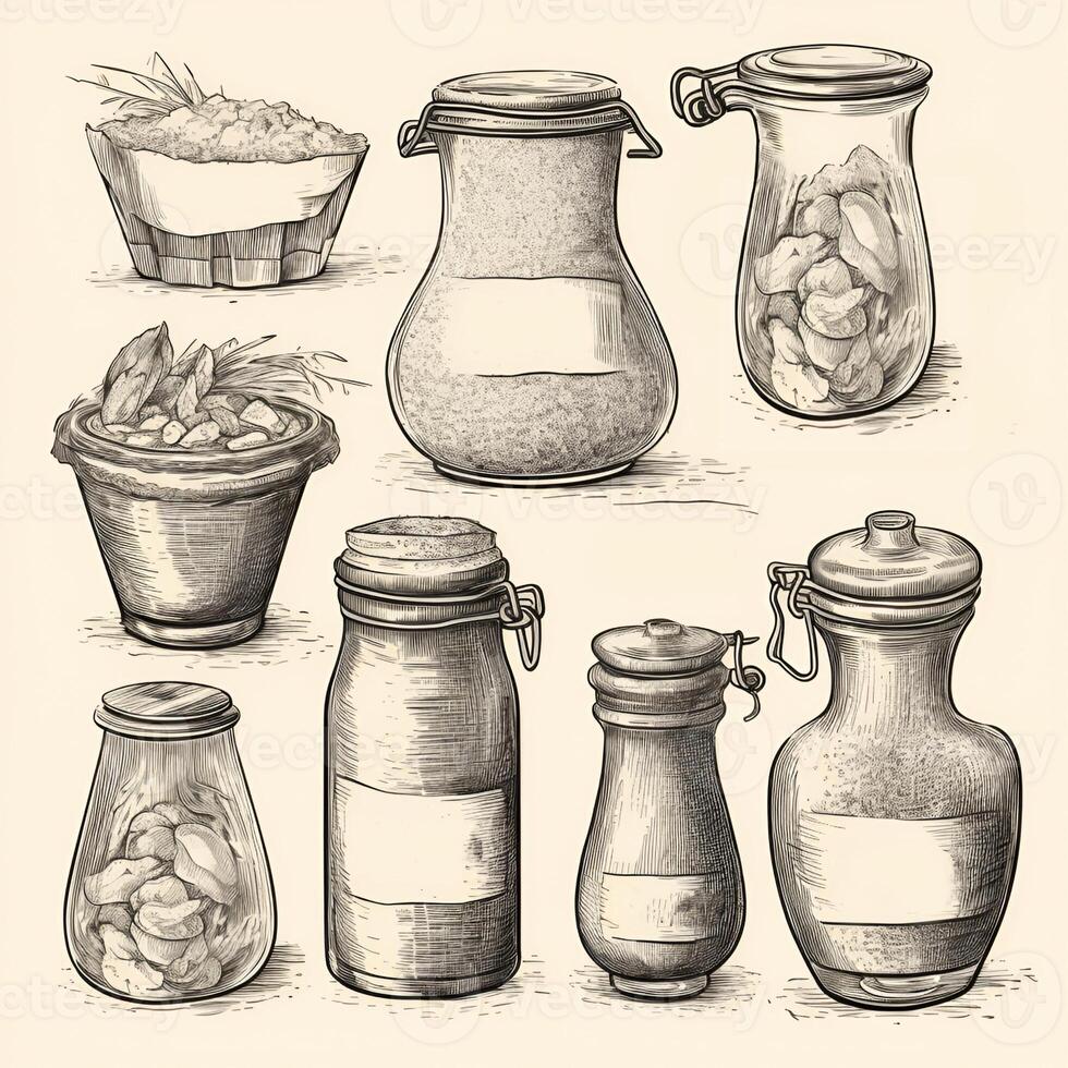 A set of containers for storing salt. photo