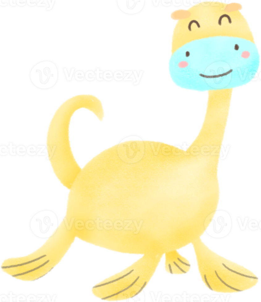 Collection of Cute doodle dinosaur with watercolor illustration png