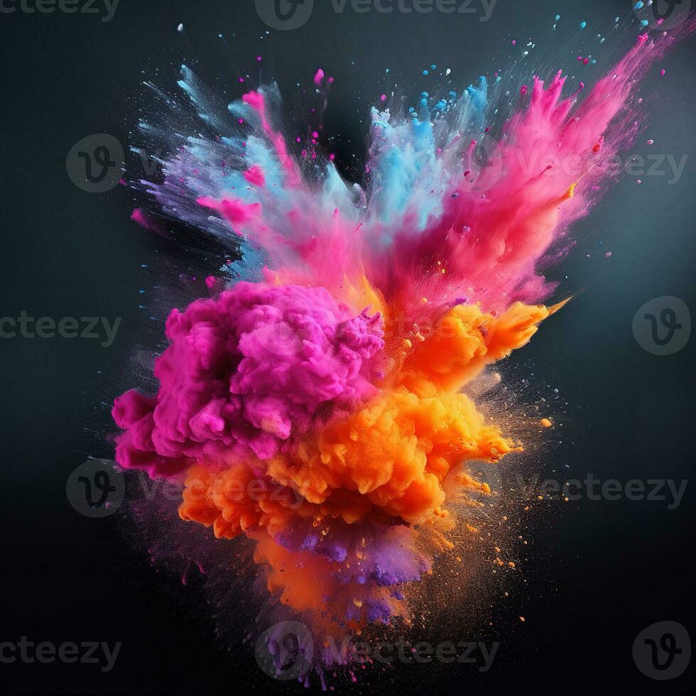 Colorful powder explosion isolated on black background, abstract background Generative AI photo