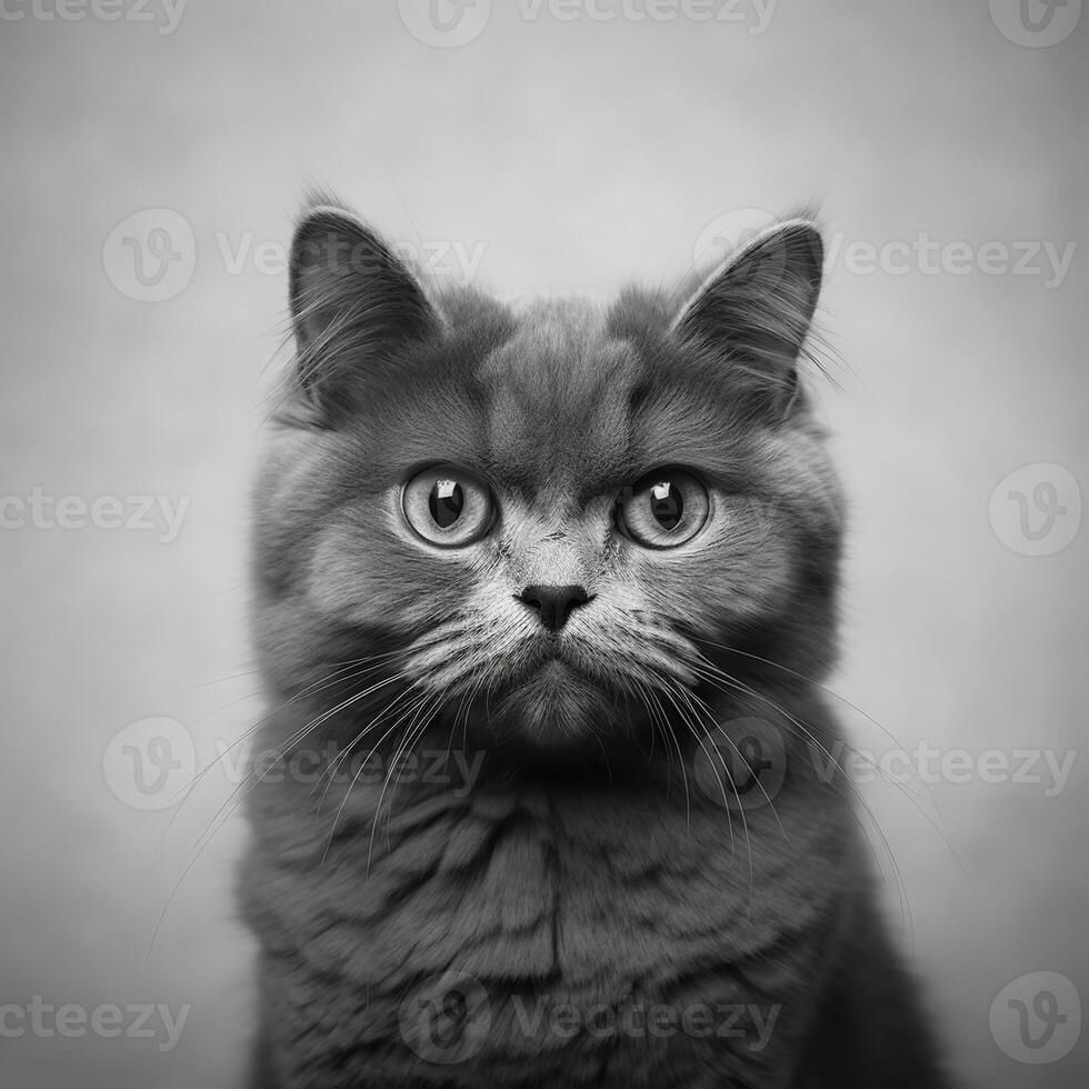 Portrait of a gray cat with large eyes. Generative AI photo