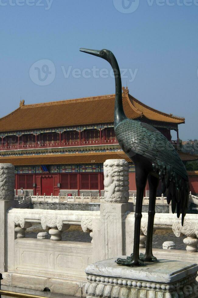 Statue of heron in Beijing Forbidden city. Symbol for good luck. photo