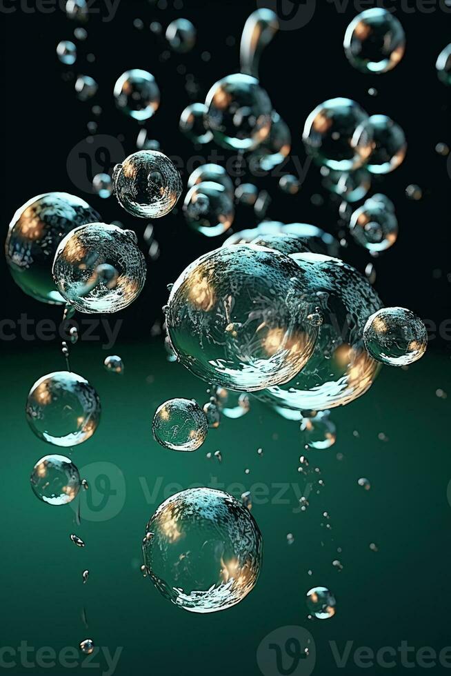 Floating 3d water bubbles. AI generative photo