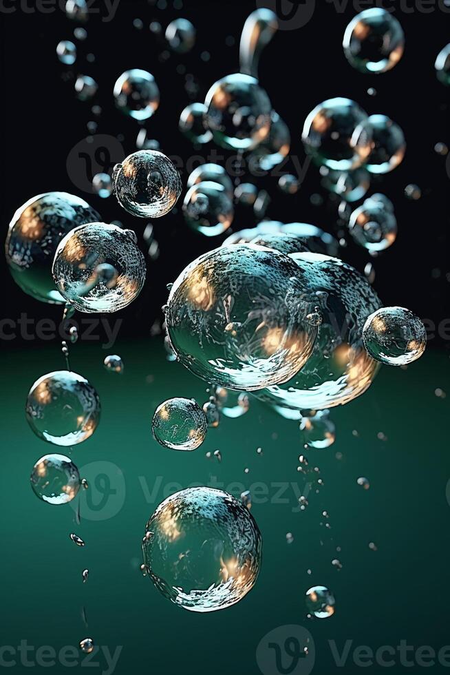Floating 3d water bubbles. photo