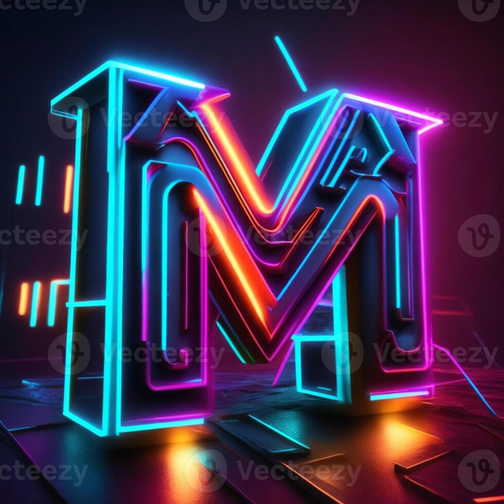 Make a neon and cyberpunk 3D M logo using AI-generated tools photo