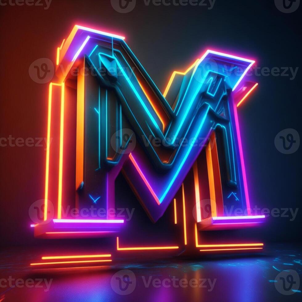 Make a neon and cyberpunk 3D M logo using AI-generated tools photo