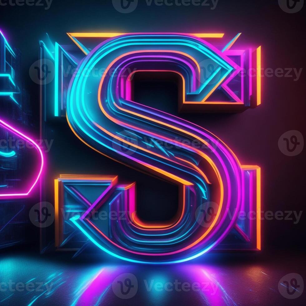 Make a neon and cyberpunk 3D S logo using AI-generated tools photo