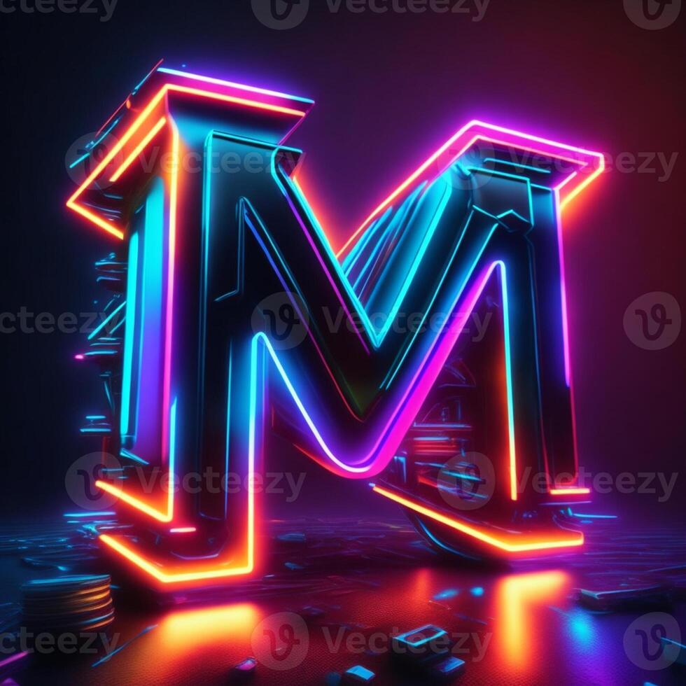 hacer un neón y cyberpunk 3d metro logo utilizando generado por ai herramientas foto