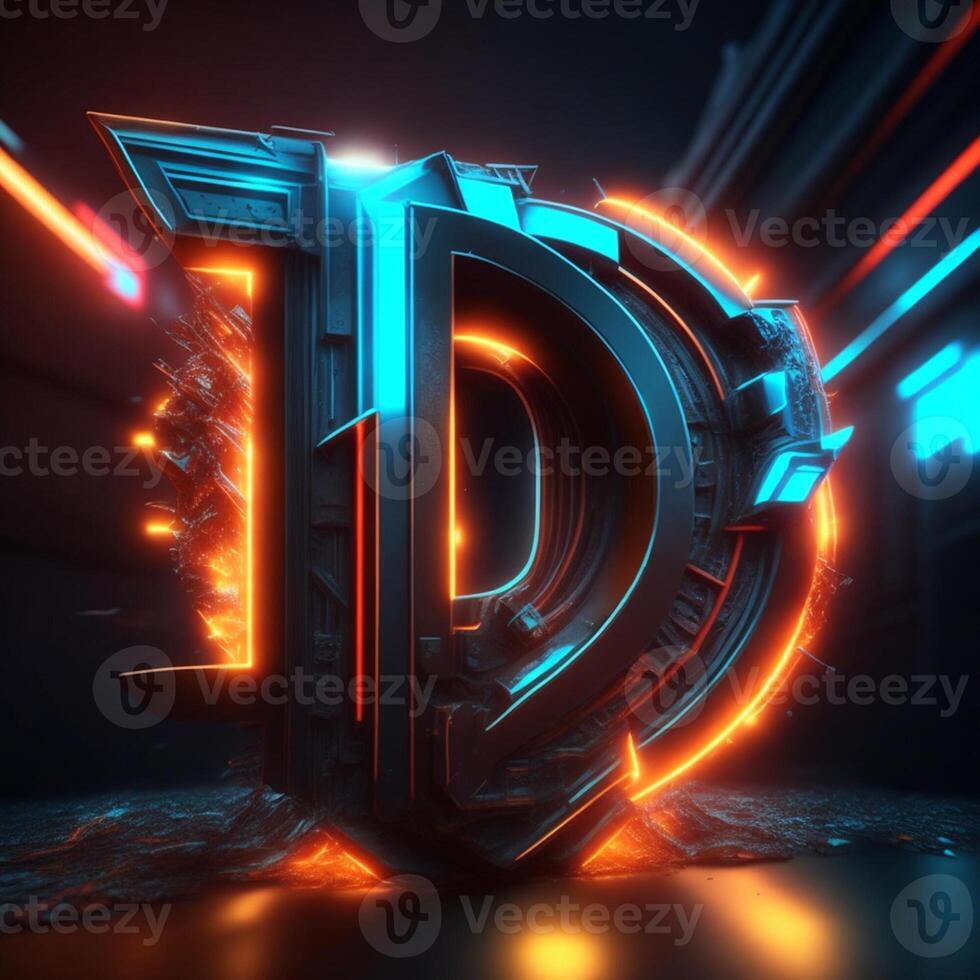 Make a neon and cyberpunk 3D D logo using AI-generated tools photo