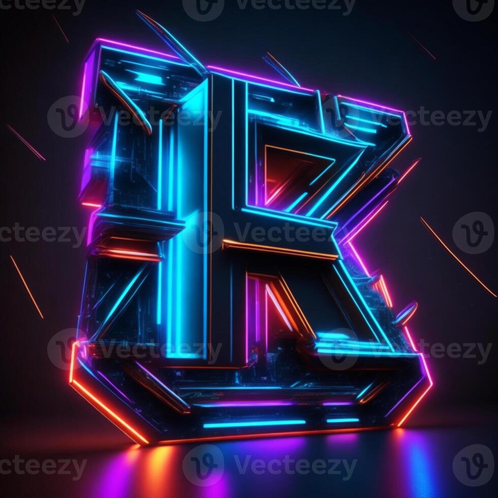 Make a neon and cyberpunk 3D E logo using AI-generated tools photo