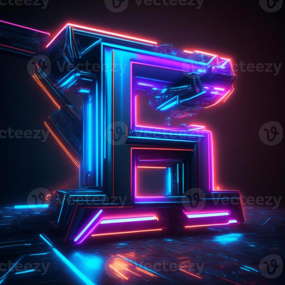 Make a neon and cyberpunk 3D E logo using AI-generated tools photo