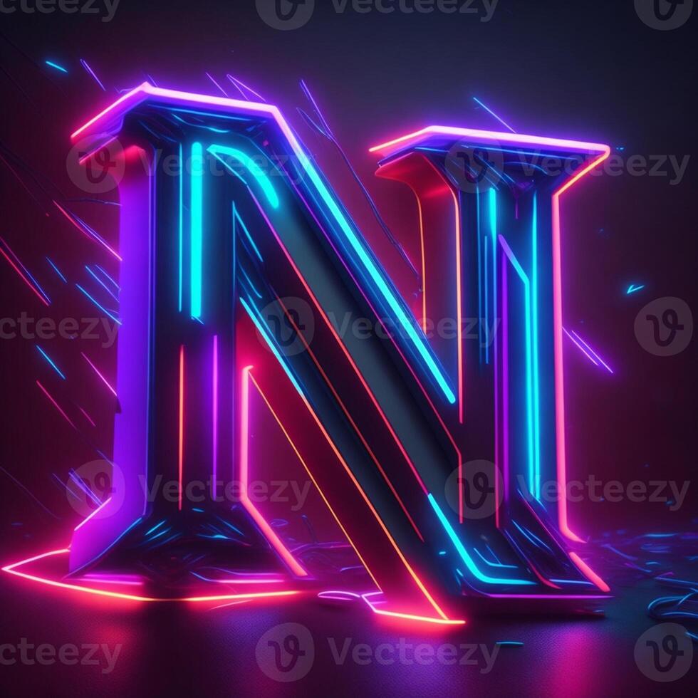 Make a neon and cyberpunk 3D N logo using AI-generated tools photo