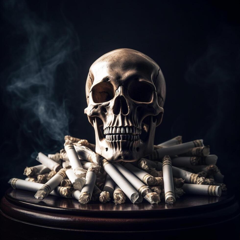 Skull on Top of Cigar Butt for No Smoking Campaign photo