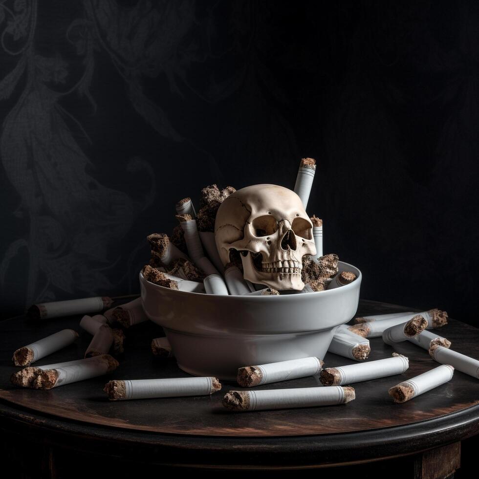 Skeleton with Bowl Full of Cigar Butt photo