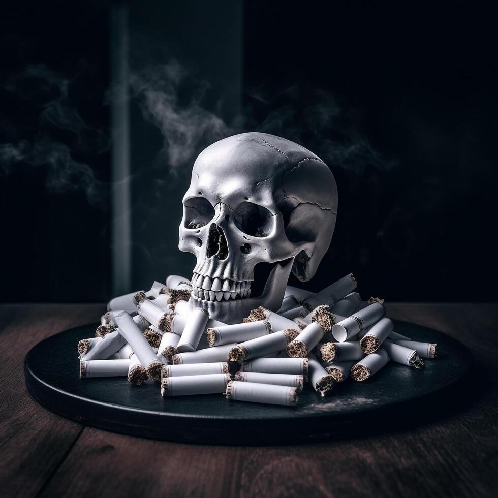 Skeleton with Plate Full of Cigar Butt photo