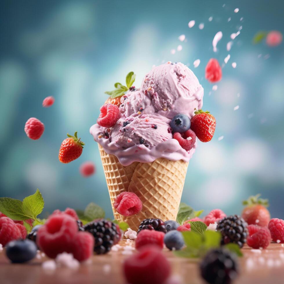 Exploding Ice Cream with Berries photo