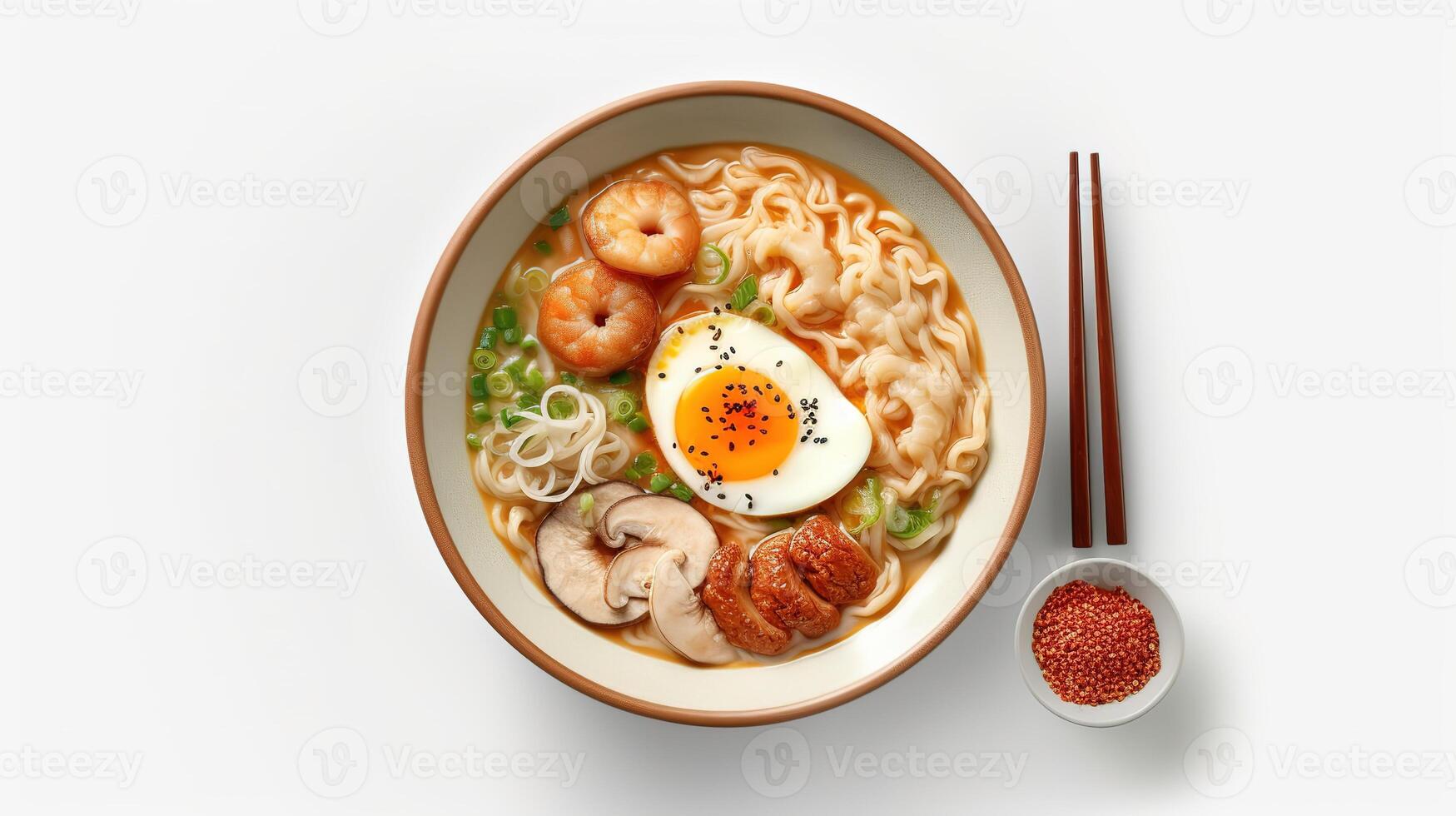 Korean instant noodles with korean rice cake and fish cake and boiled egg, photo