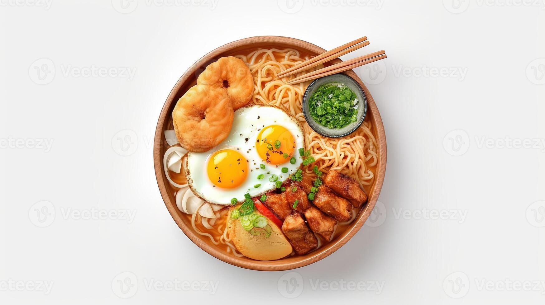 Korean instant noodles with korean rice cake and fish cake and boiled egg, photo