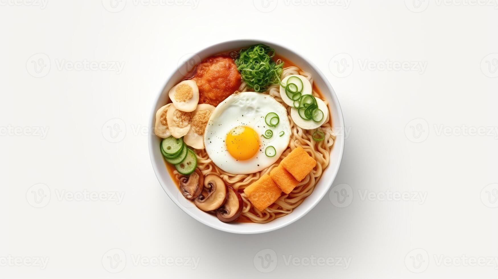 Korean instant noodles with korean rice cake and fish cake and boiled egg, photo