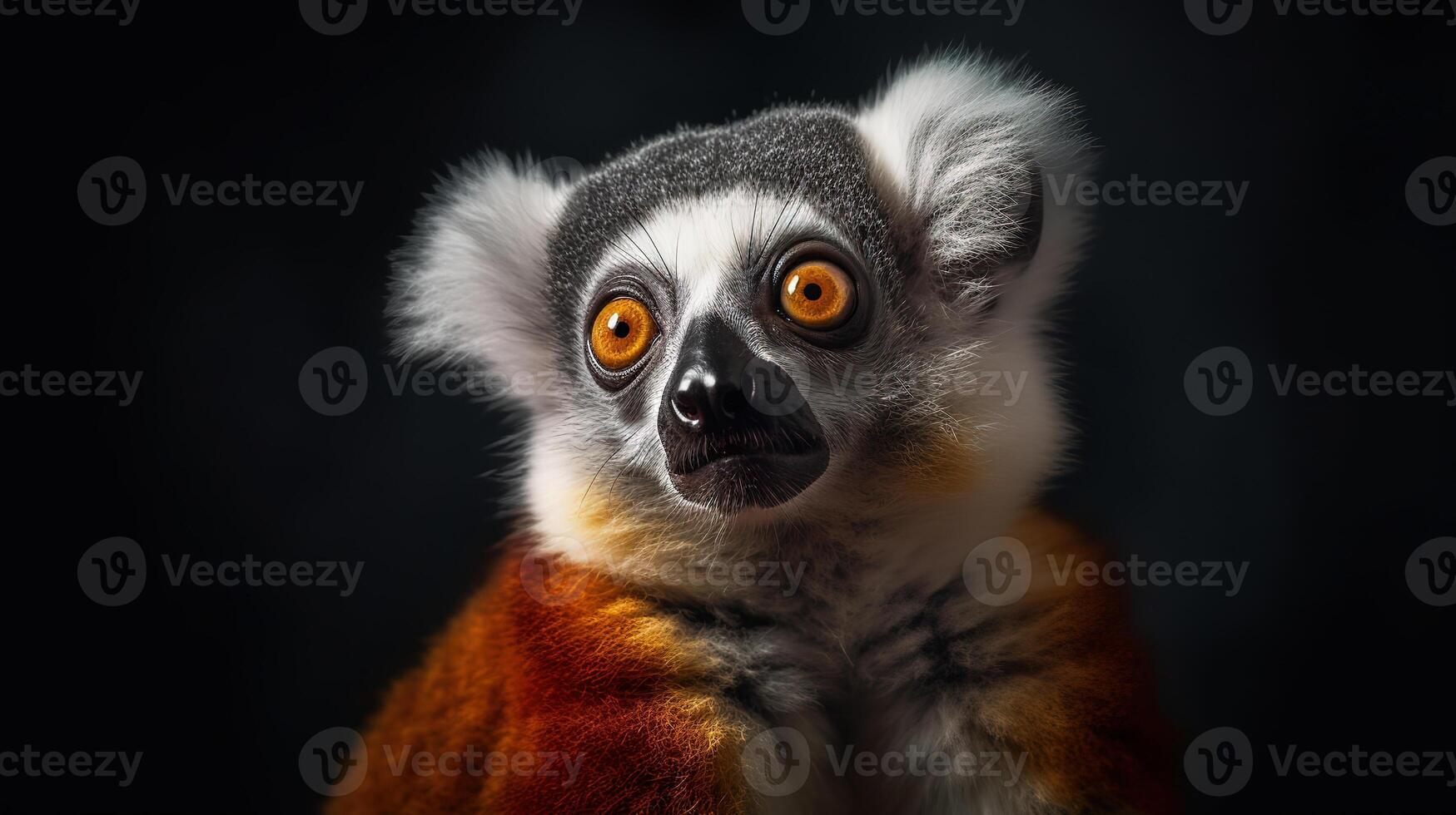 Close-up of a studio portrait of a feline lemur. photo