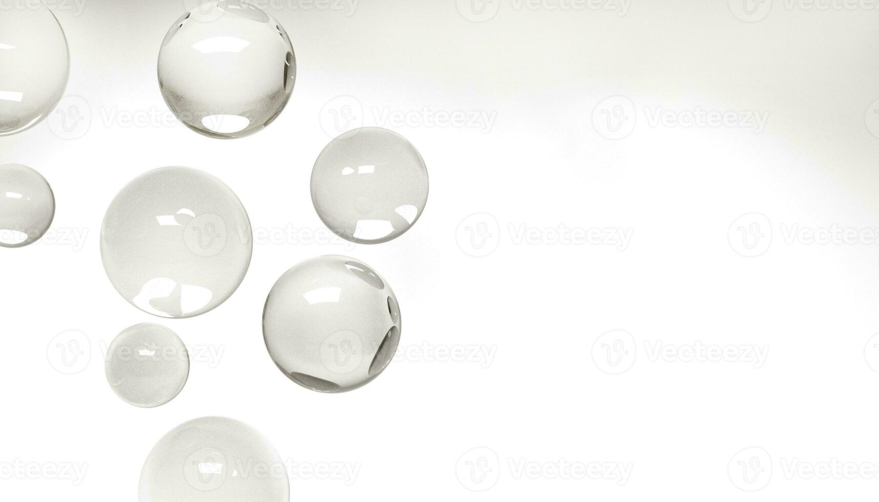 Transparent bubbles, isolated on white background. Crystal Glass Sphere Ball Transparent falling Object Background. photo