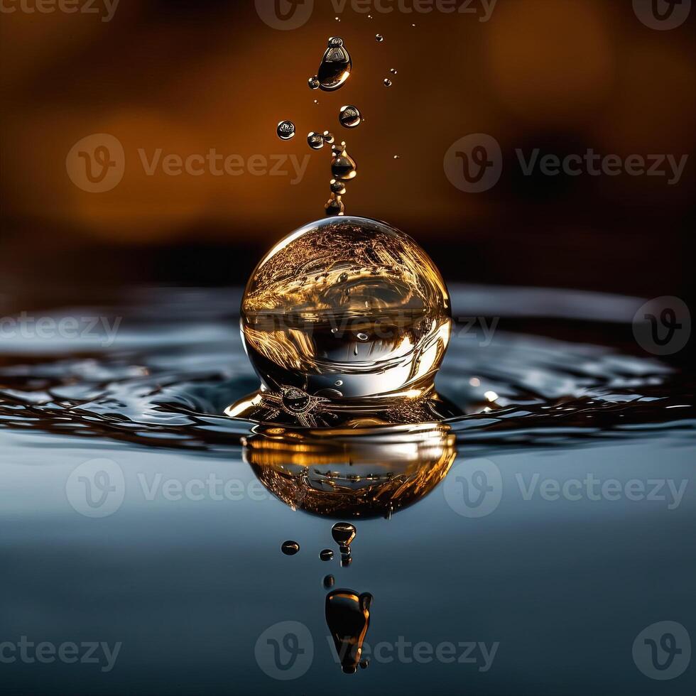 Oil drop falls into the water close-up on a blurred background with a bokeh effect. photo