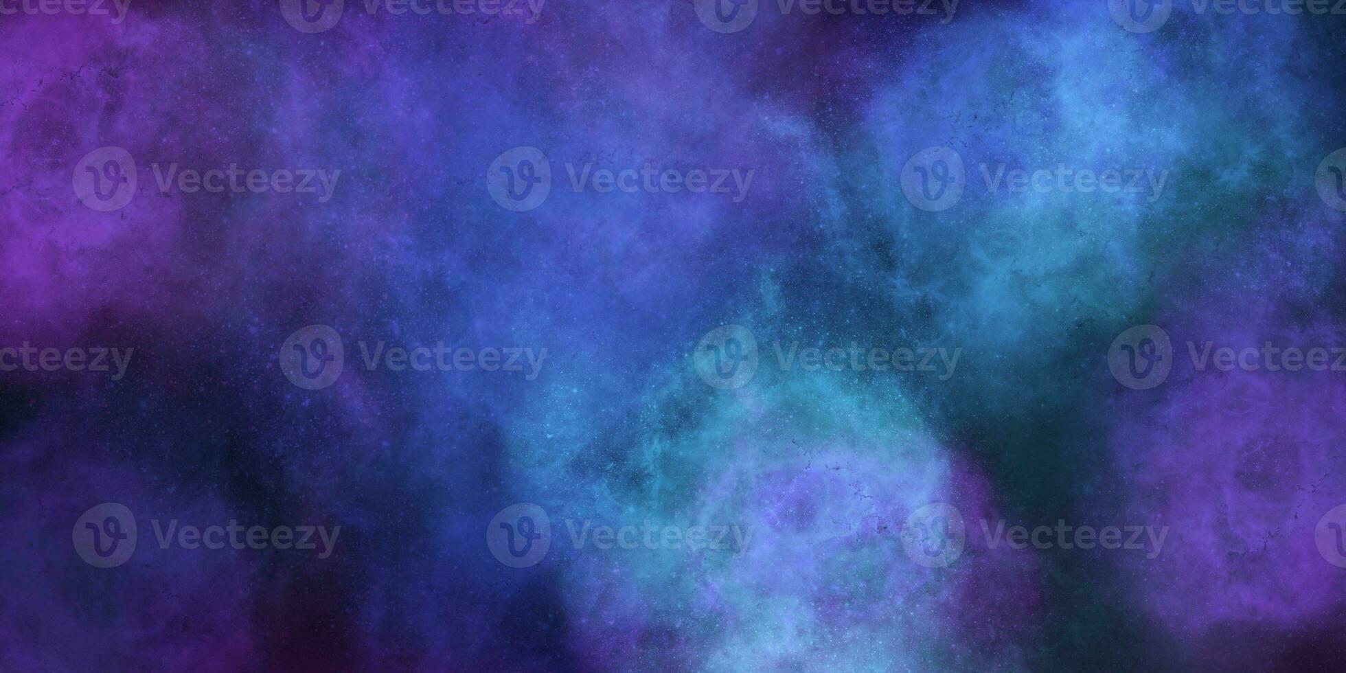 Universe in foggy outer space. Dark blue with purple sparkling grunge background, paper texture. Gradient brush painting. photo