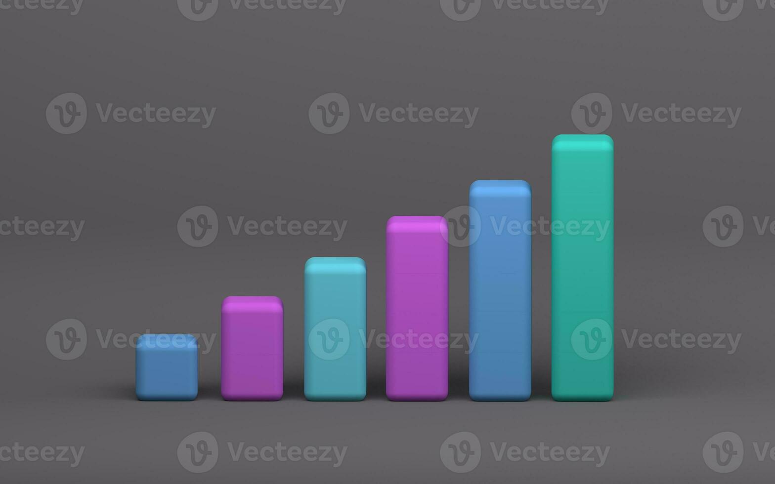 3D Growth bar graph on isolated grey background. Market investment trading, exchange, rendering, trade. s photo