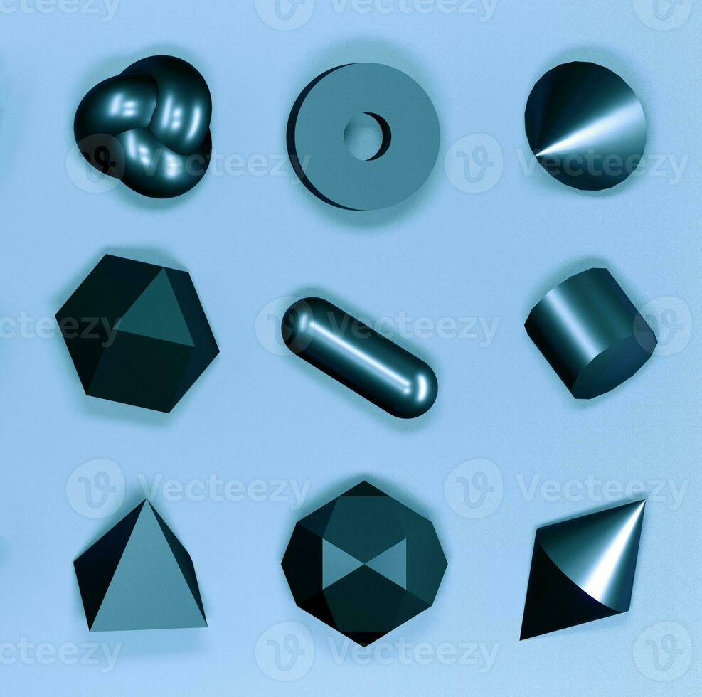 Set of nine geometry 3d shapes. photo