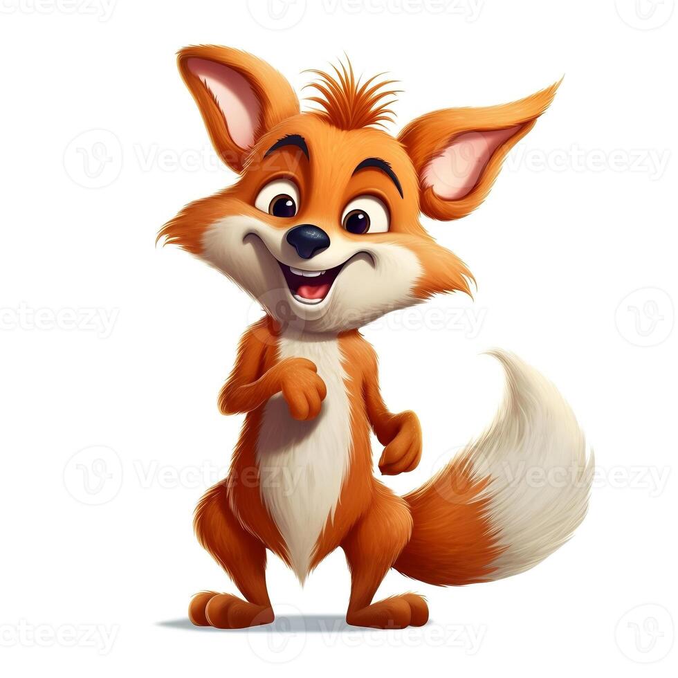 Funny fox smiling isolated on a white. Cute cartoon animal for children's publications. photo