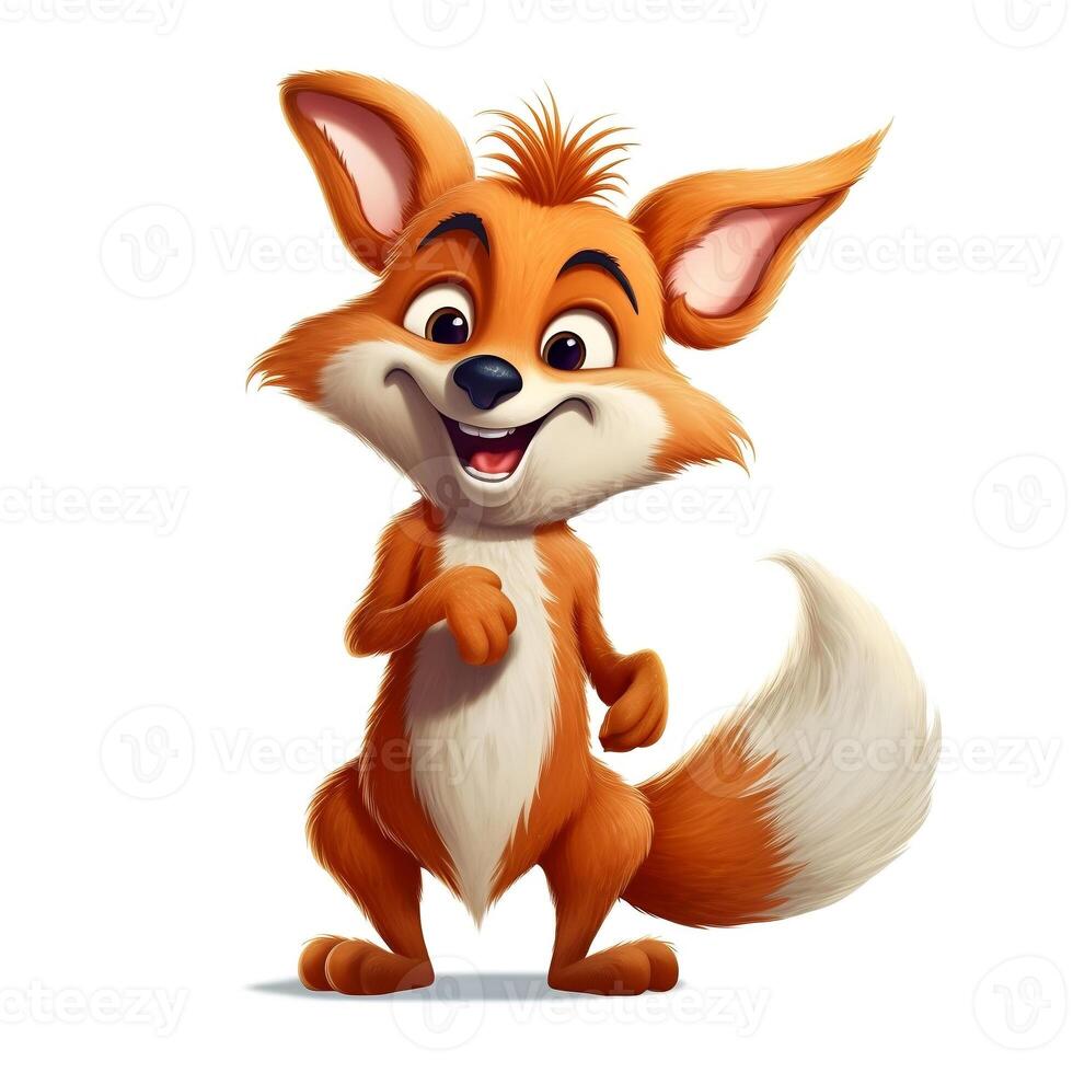 Funny fox smiling isolated on a white. Cute cartoon animal for children's publications. Generative AI photo