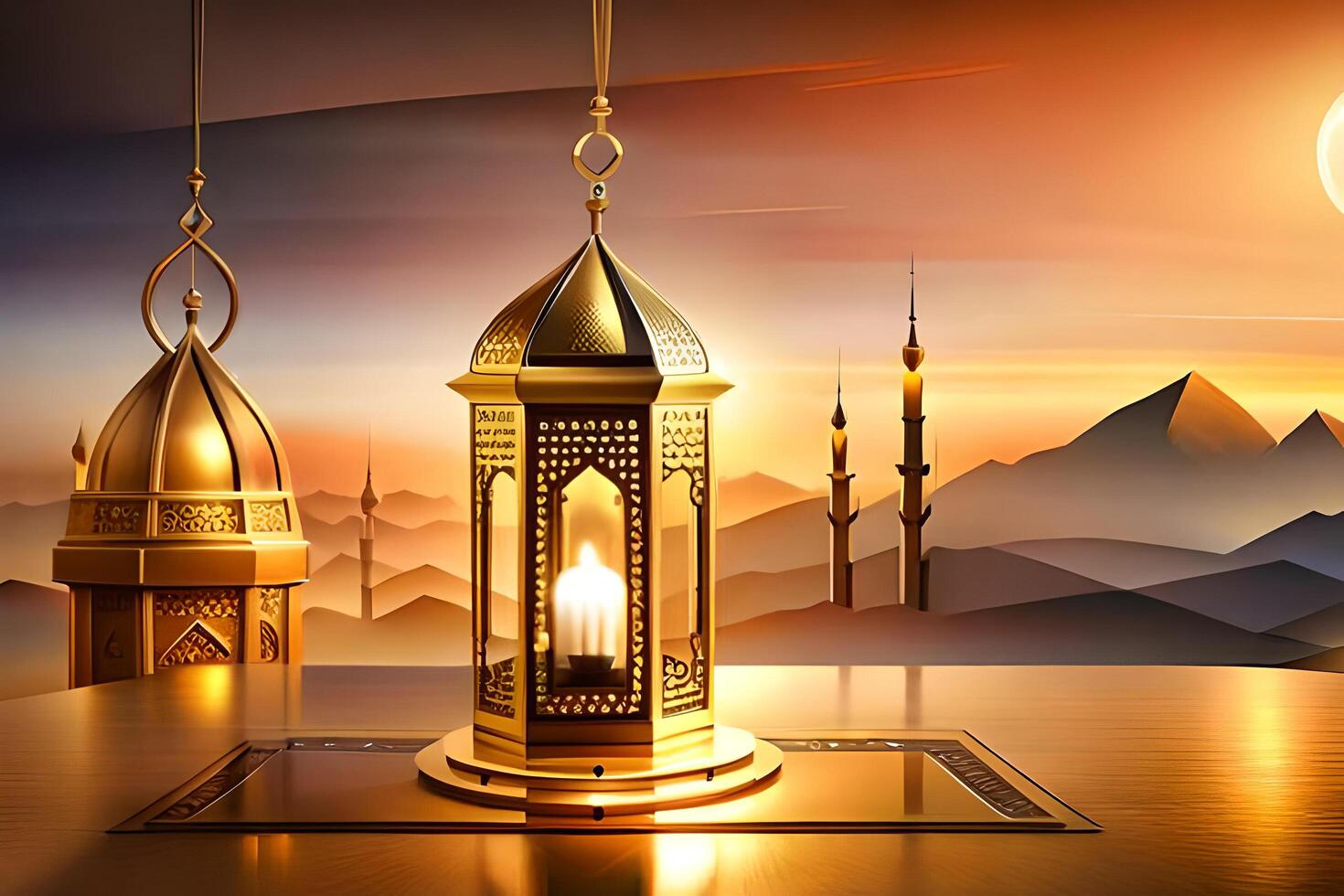 realistic eid al adha mubarak greeetings template luxurious grand mosque island background photo