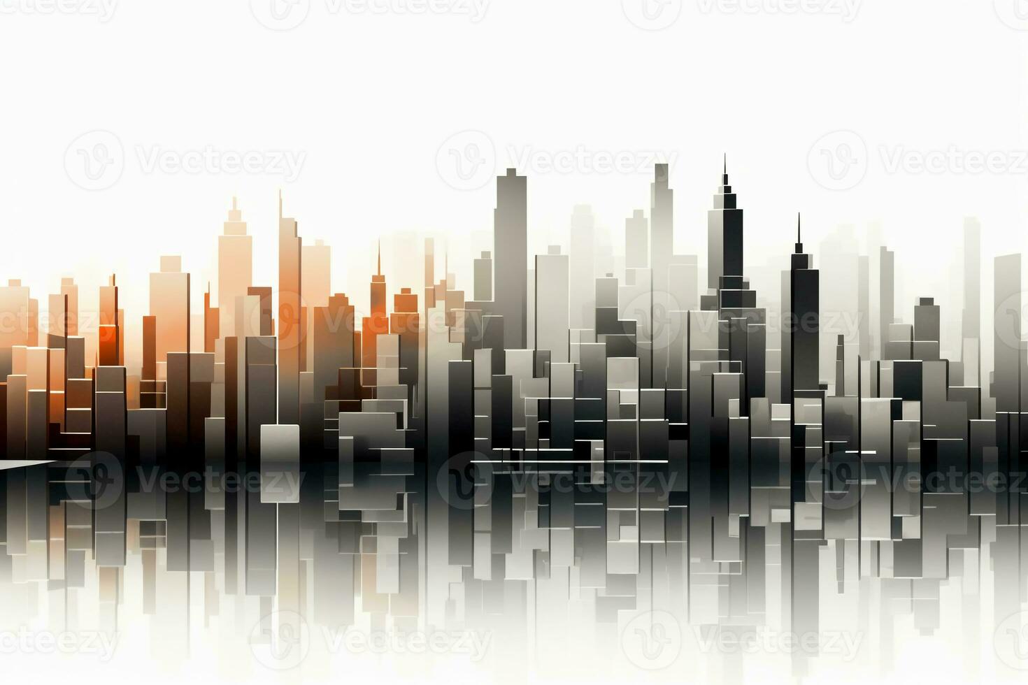 Geometric city skyline with a light grey gradient. AI generative photo