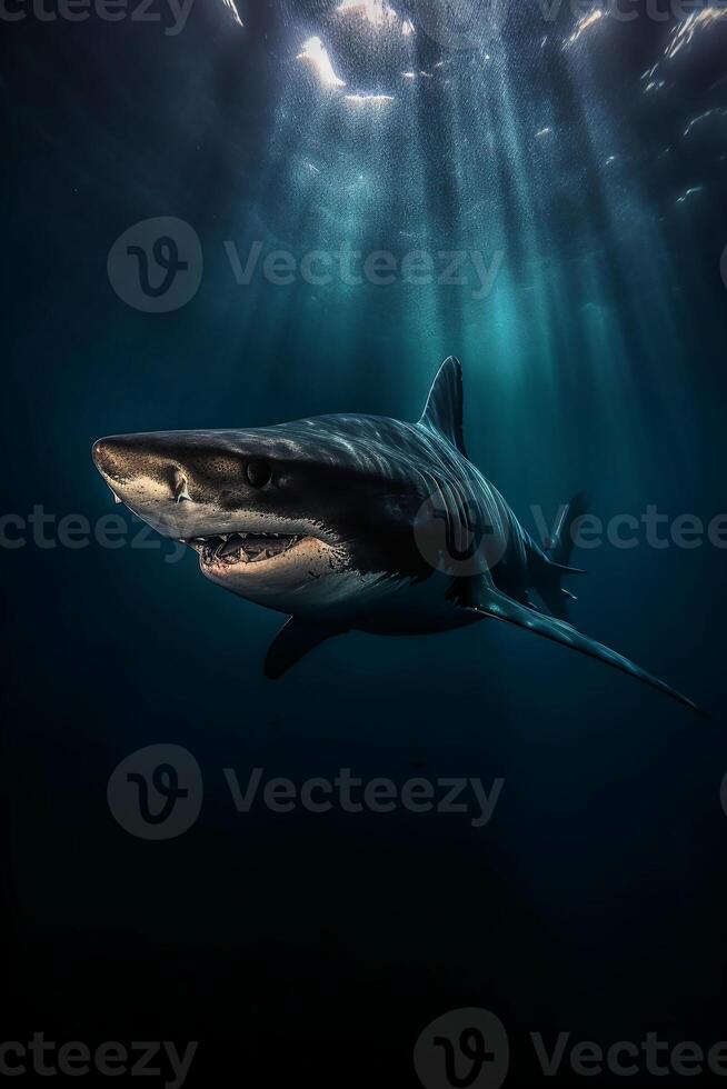 negro tiburón, eliminando ligero. ai generativo foto