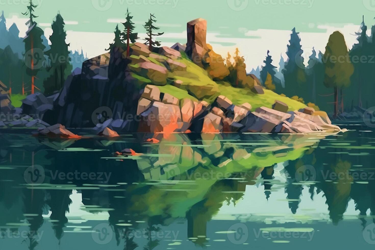 Beautiful Cell shaded Landscape Painting. photo