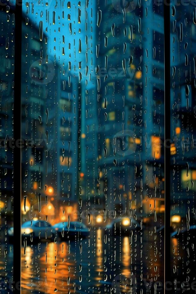 Capture the intricate patterns formed by raindrops on a windowpane. AI generative photo