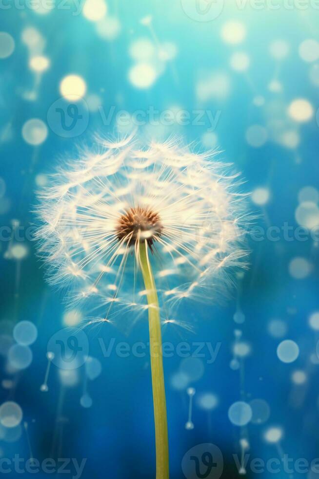 A jellyfish dandelion in blue with light shining through it, in the style of lensbaby velvet. AI generative photo