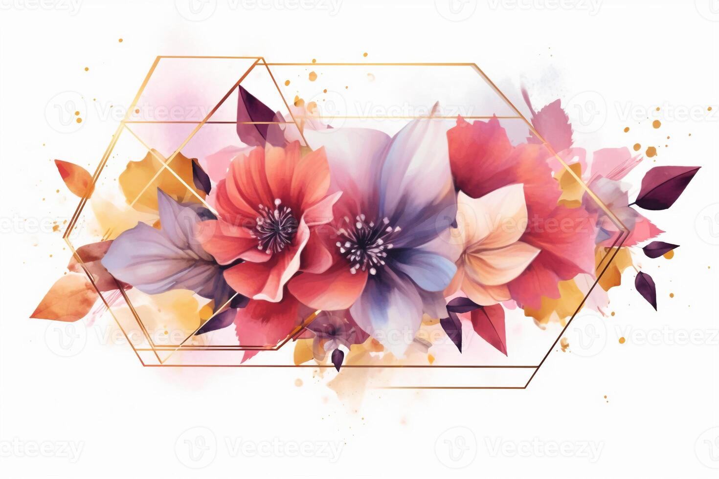 The rectangle frame made of mix abstract art, pink and gold colors. photo