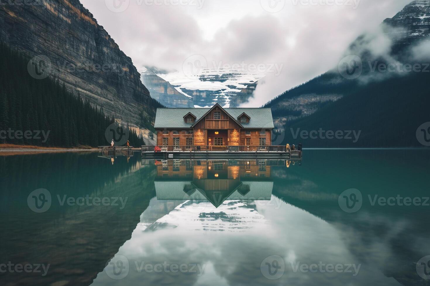 lake and mountain. AI generative photo