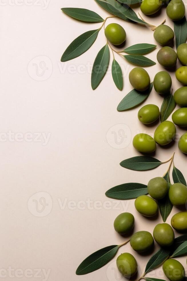 A photo of an minimalist olives background. AI generative