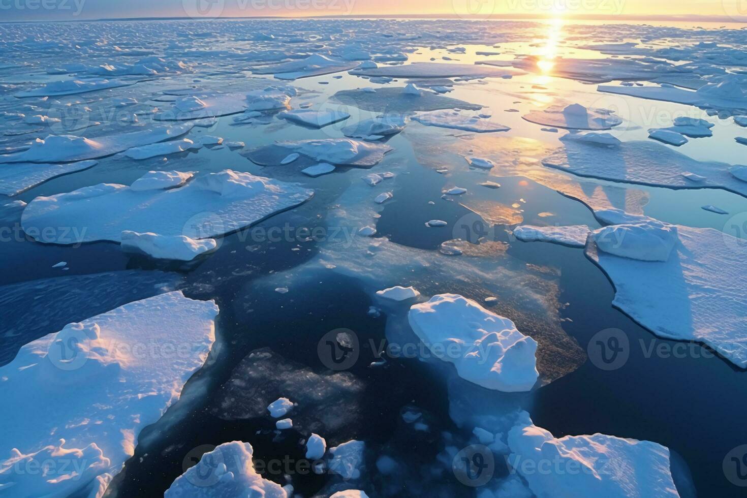hielo hojas derritiendo en el ártico Oceano o aguas ai generativo foto